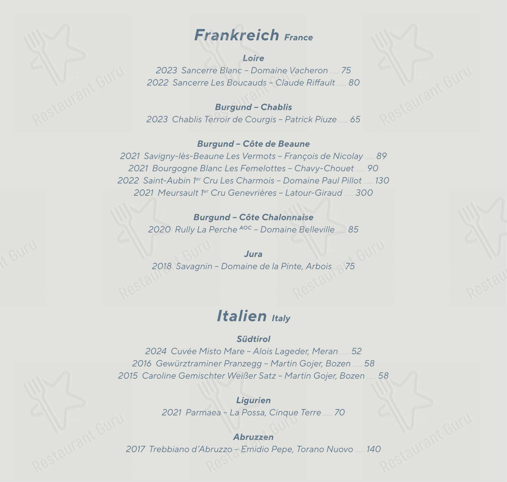 Menu pour Vestibül Restaurant im Burgtheater - 菜单