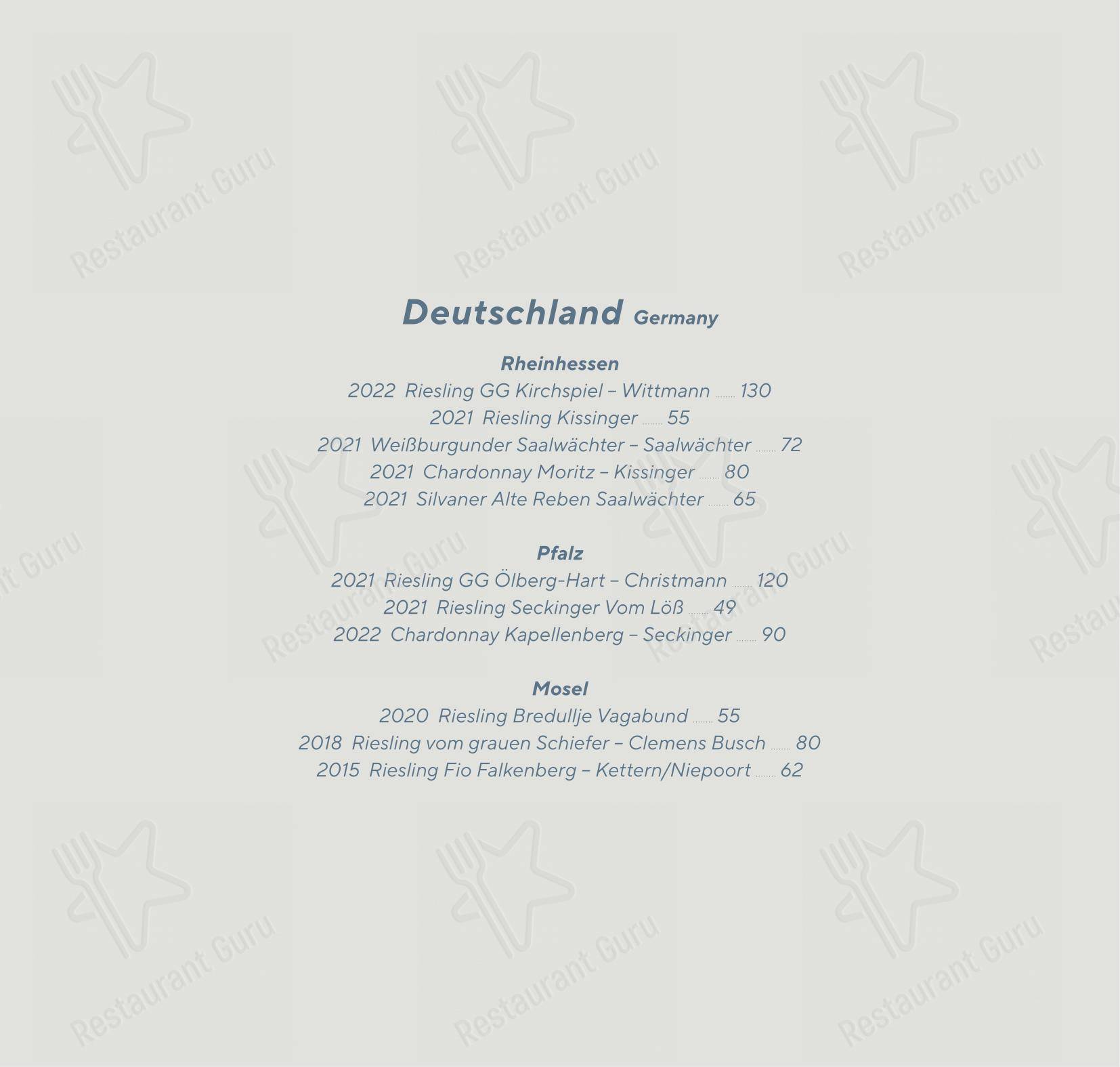 Menu pour Vestibül Restaurant im Burgtheater - 菜单