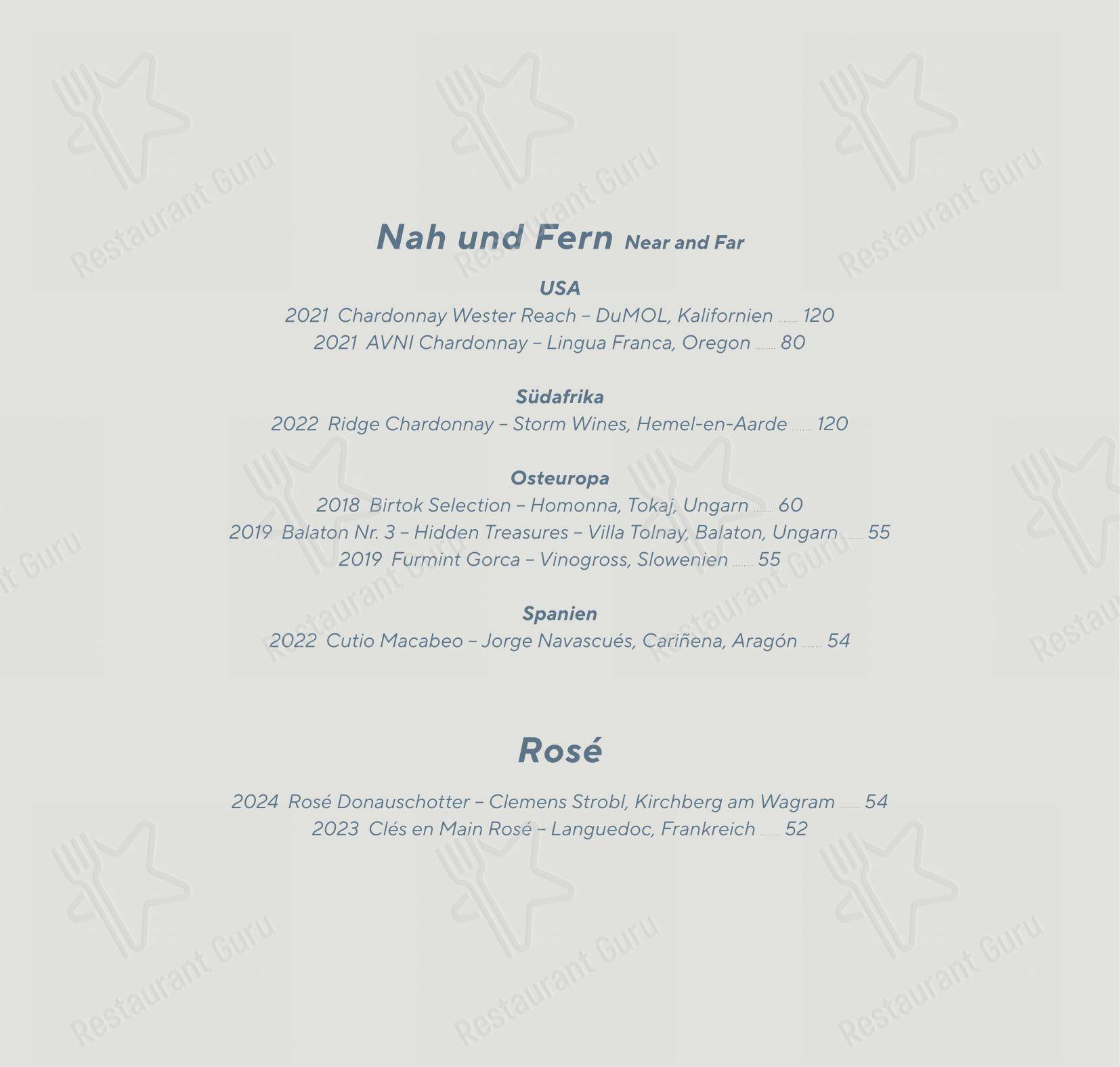 Menu pour Vestibül Restaurant im Burgtheater - 菜单