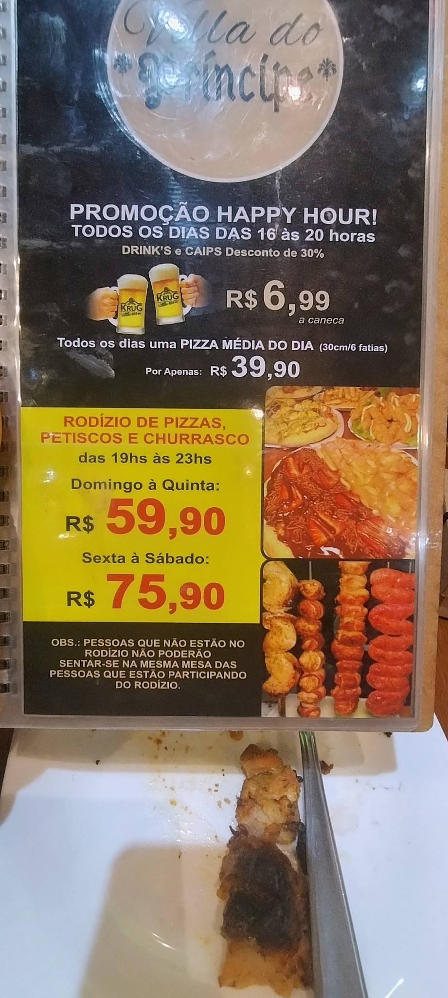 Villa do Príncipe cardápio