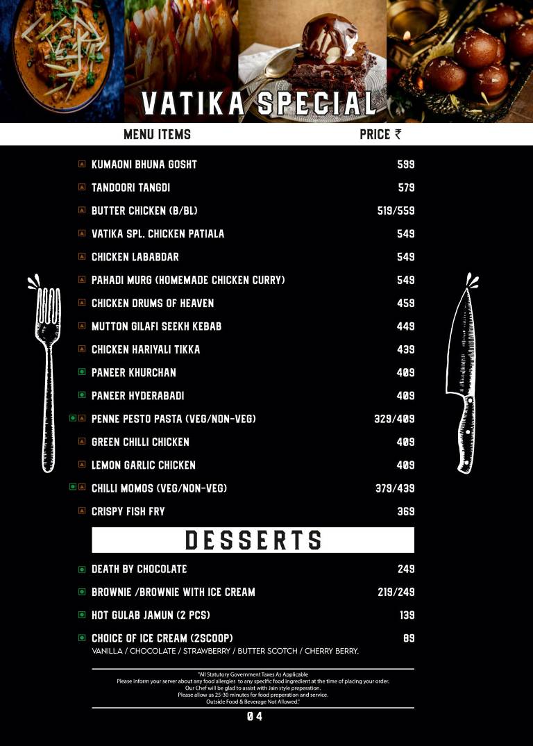 Village Vatika Restaurant menu