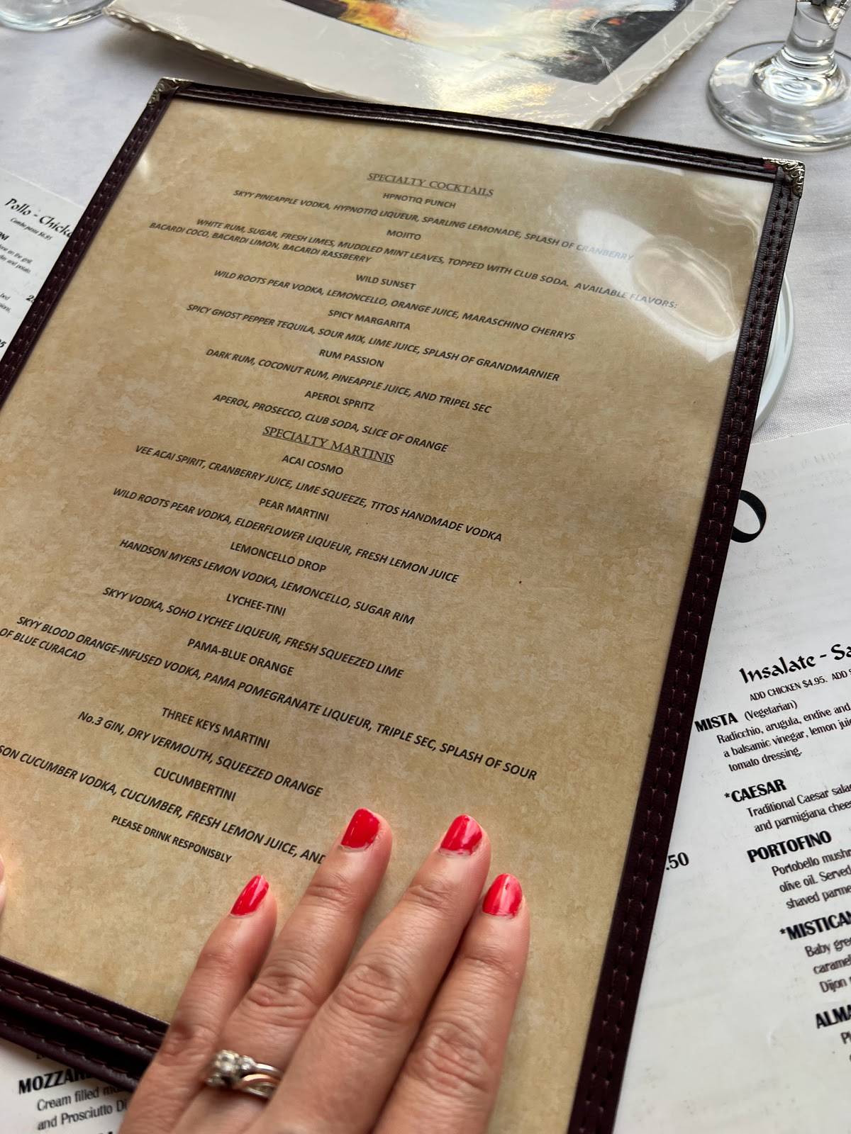 Menu at Villagio restaurant, Boca Raton