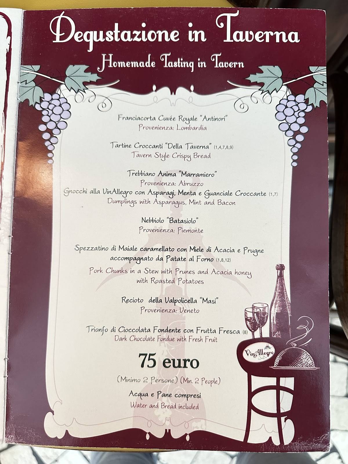 Menu di VinAllegro 