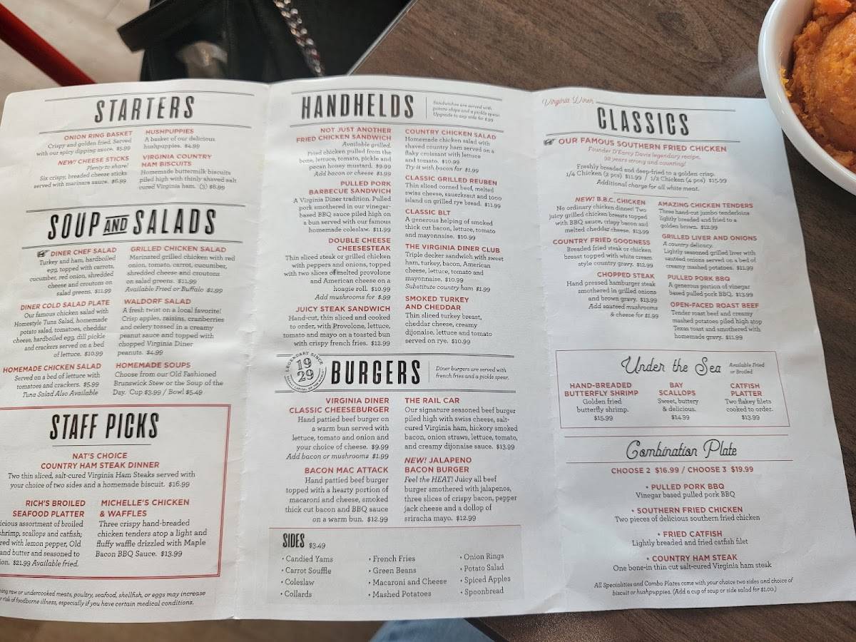 Menu at Virginia Diner restaurant, Wakefield, 408 County Dr