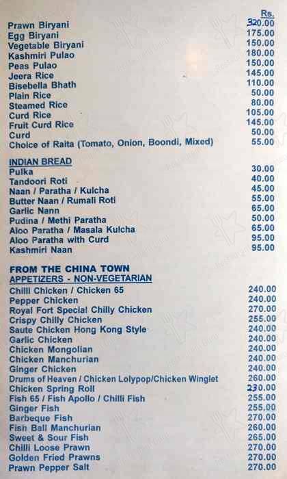 Open House - Hotel Royal Fort menu