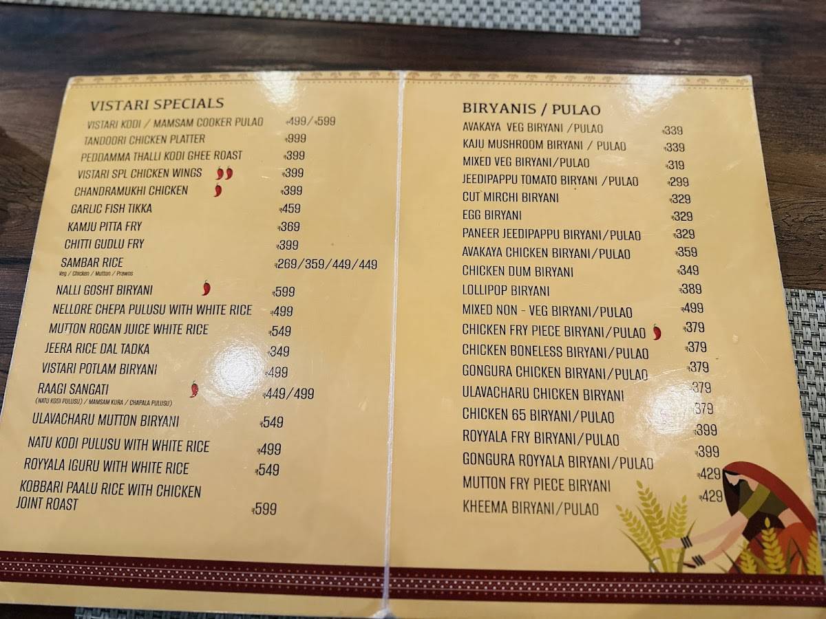 Vistari Kitchen menu