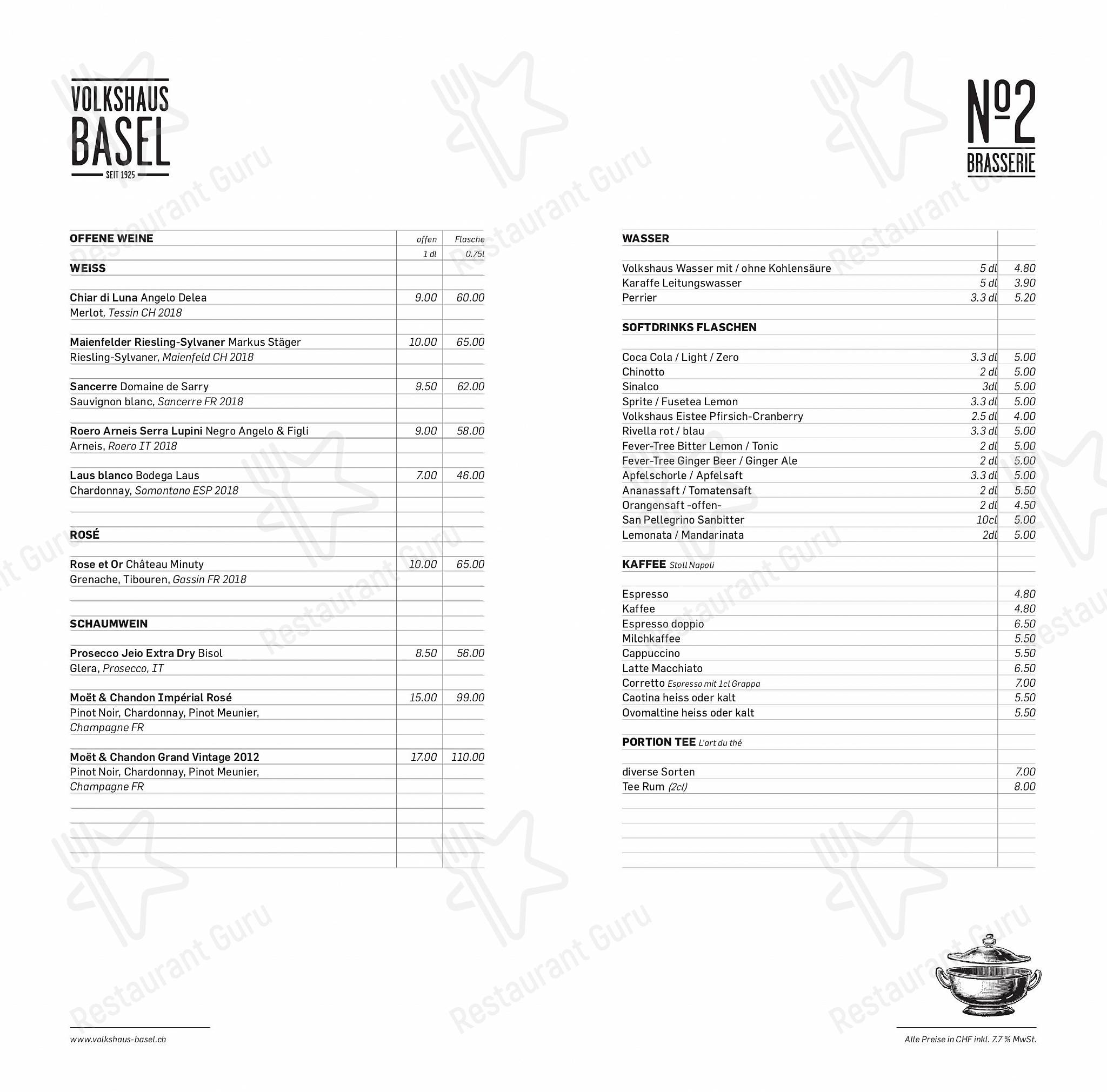 Brasserie, Bar und Event Volkshaus Basel in Basilea - Bar Grill Menu