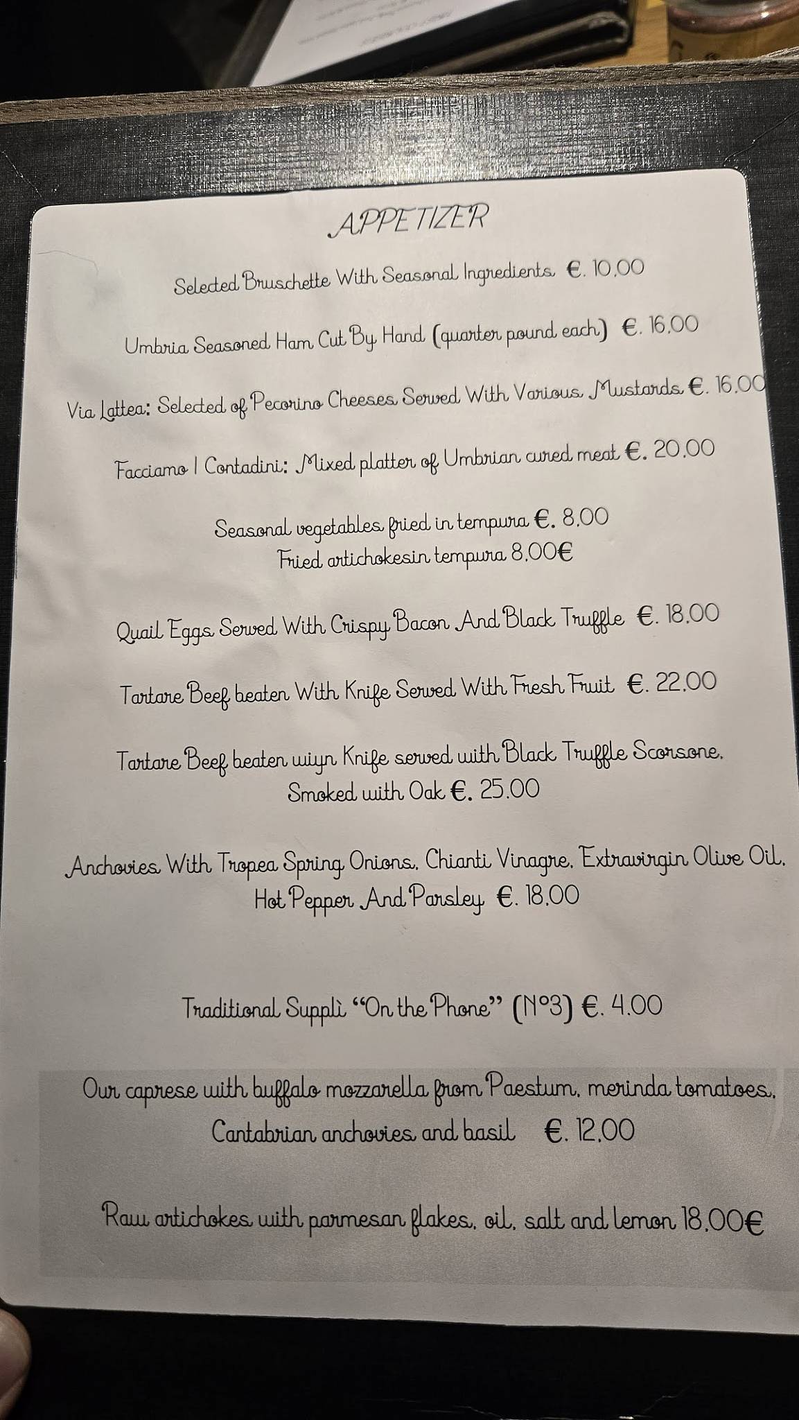Menu di VostrOsteria Roma 