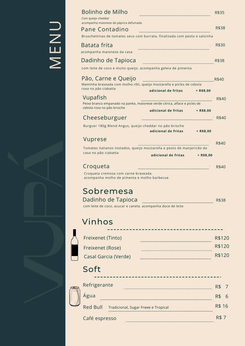 Vupá Bar cardápio