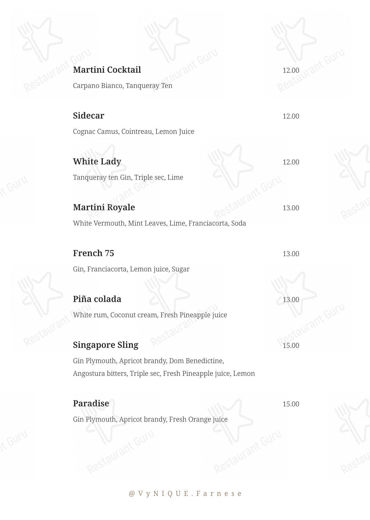 Коктейльная карта per VyNIQUE Enoteca Regionale del Lazio ristorante