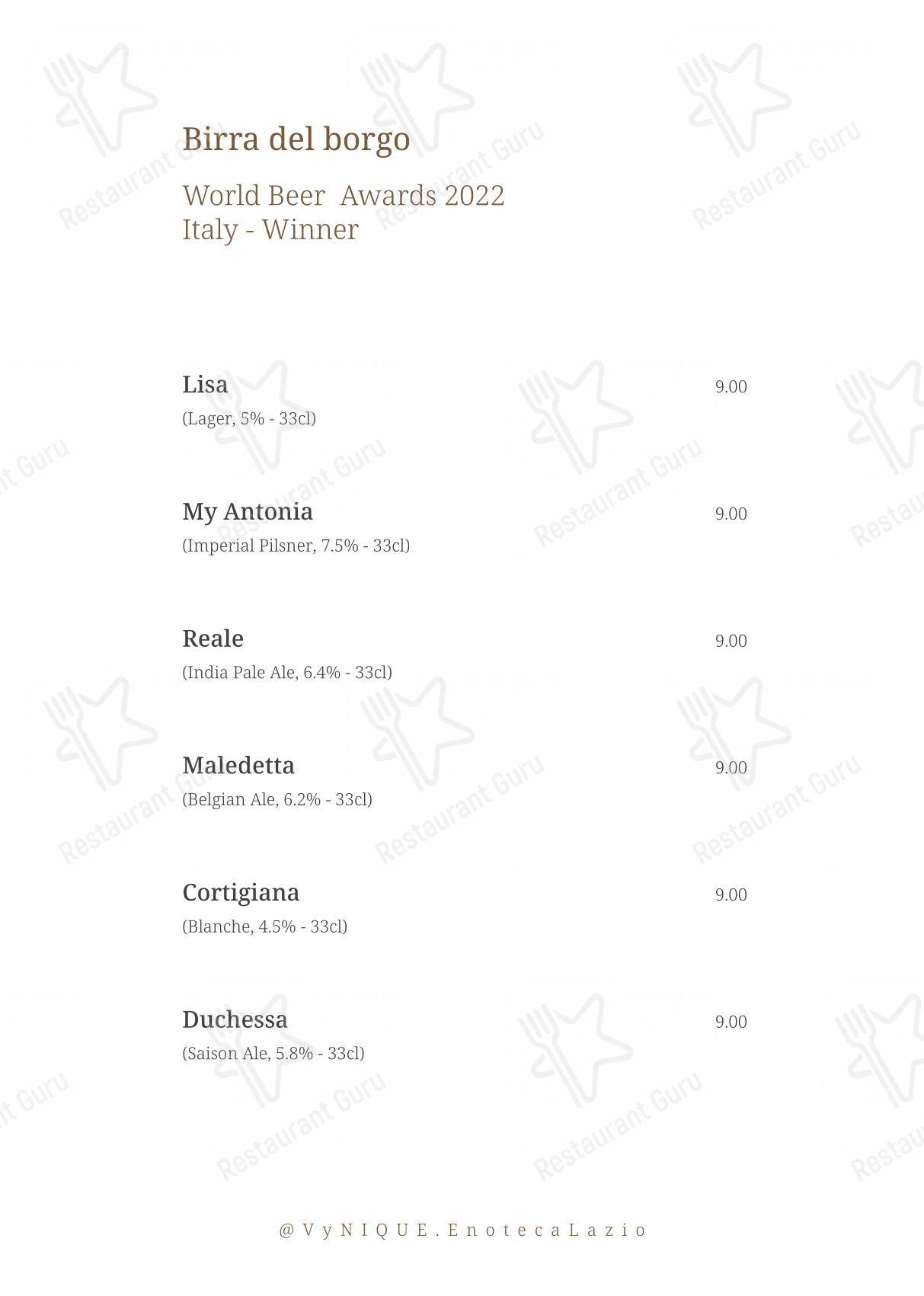 Menu di VyNIQUE Enoteca Regionale del Lazio - 菜单