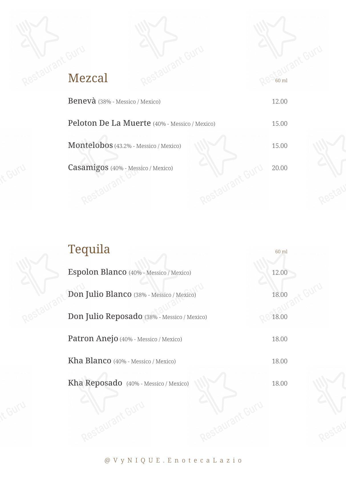 VyNIQUE Enoteca Regionale del Lazio in Roma - 菜单