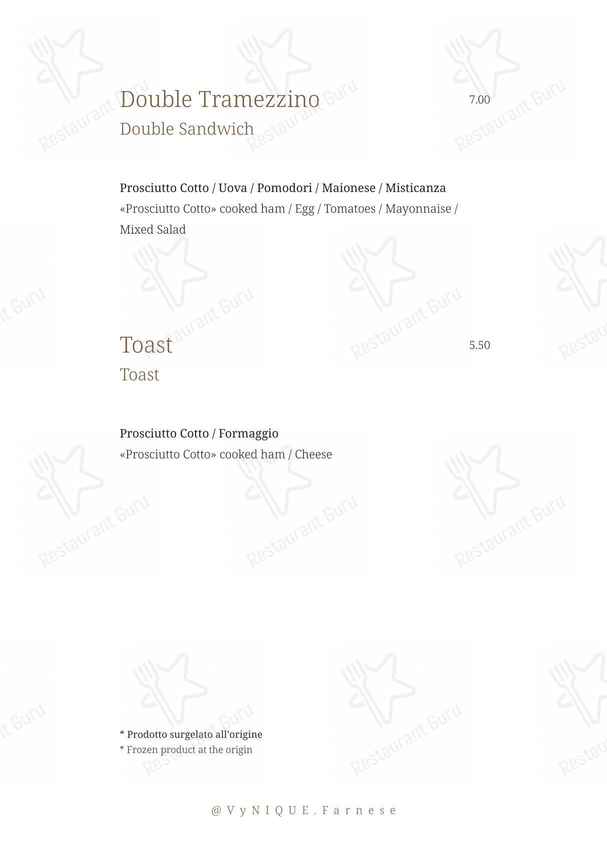 VyNIQUE Enoteca Regionale del Lazio in Roma - Основное меню