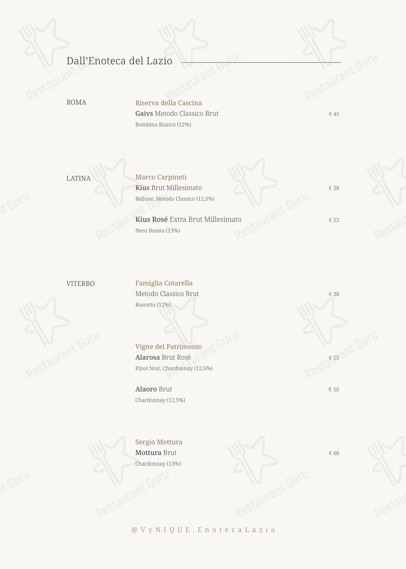 VyNIQUE Enoteca Regionale del Lazio in Roma - Menu bar