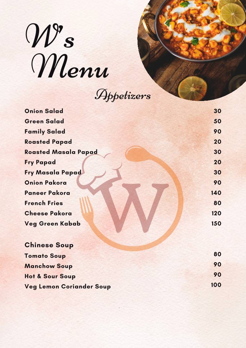 W Restaurant menu