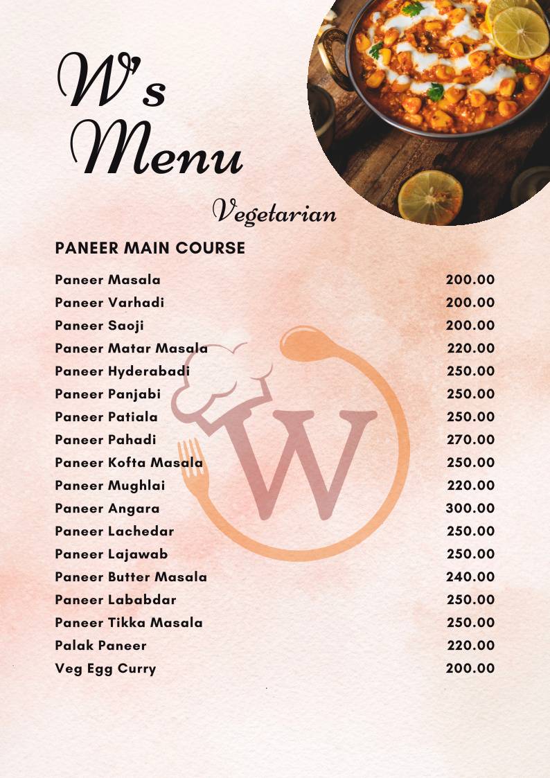 W Restaurant menu