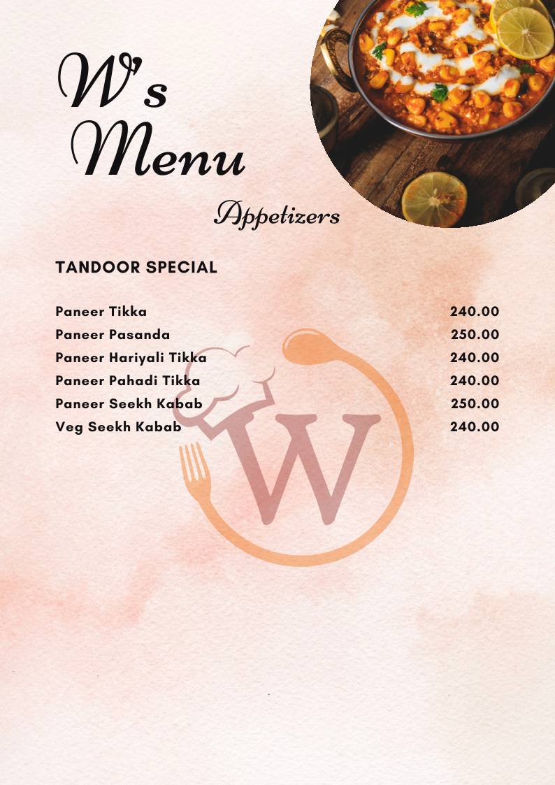 W Restaurant menu