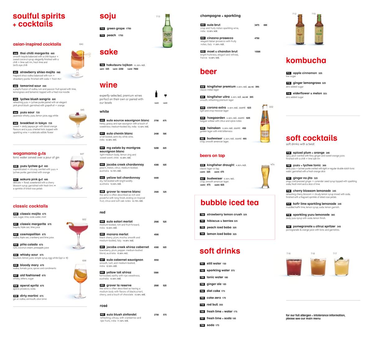 Wagamama menu