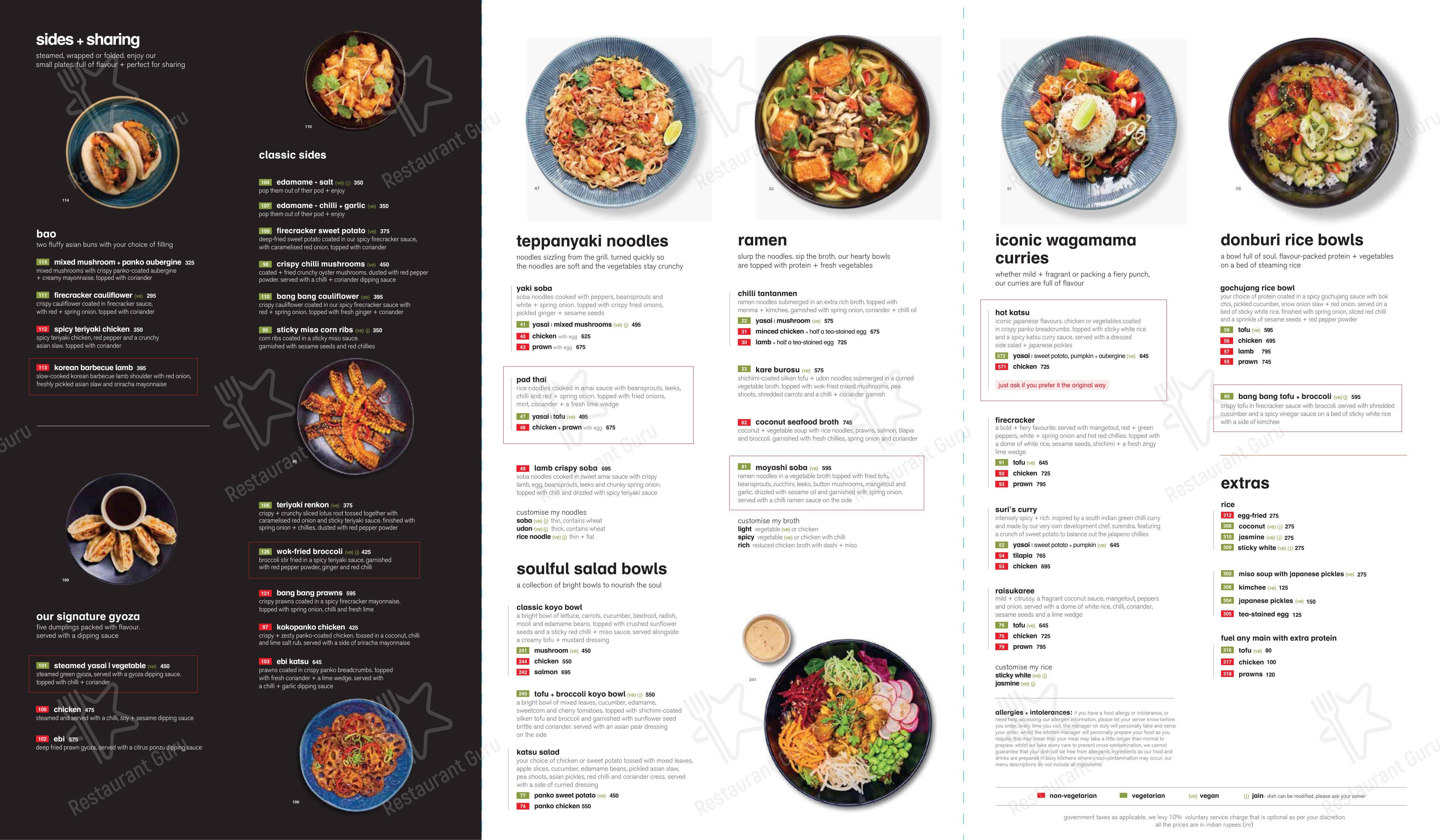 Menu for the Wagamama restaurant