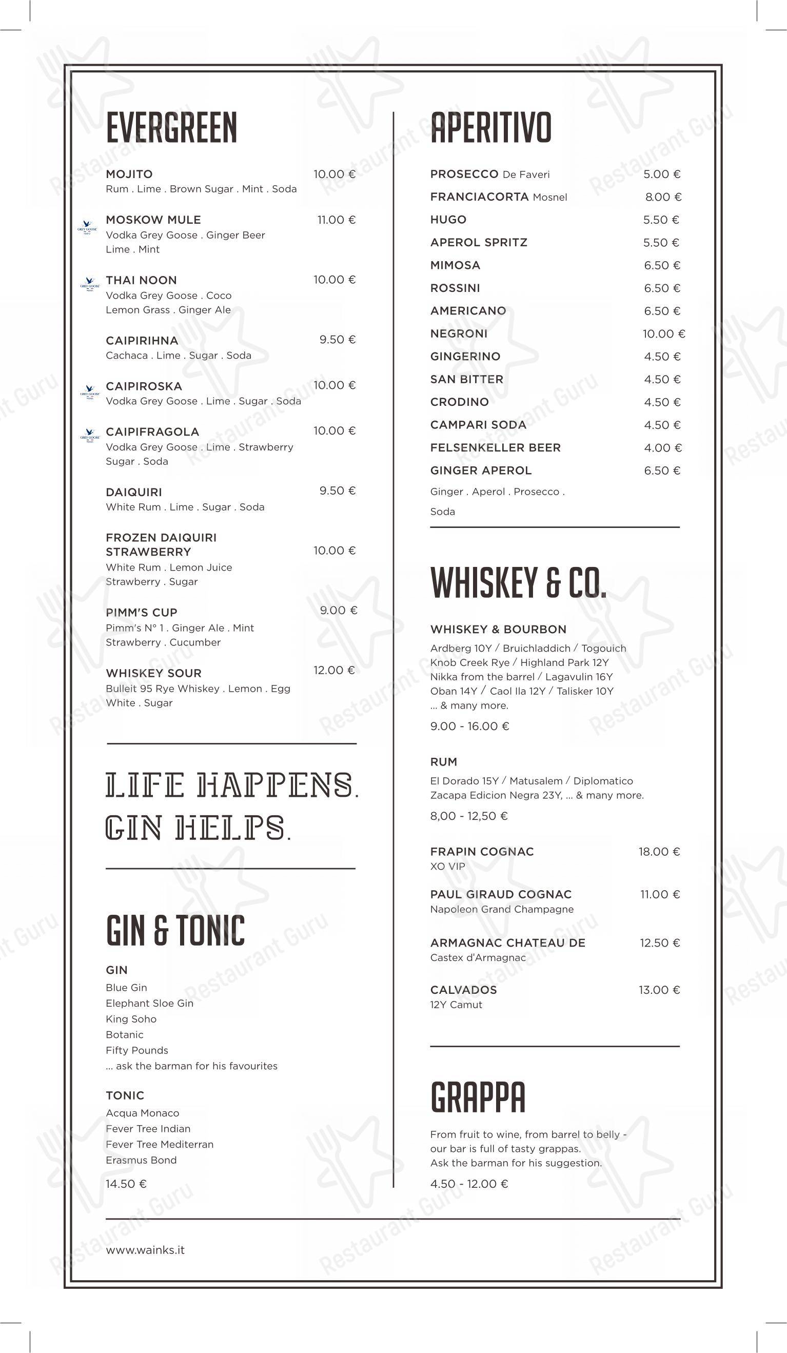 Waink's - Restaurant & Loungebar in Brunico - Menu