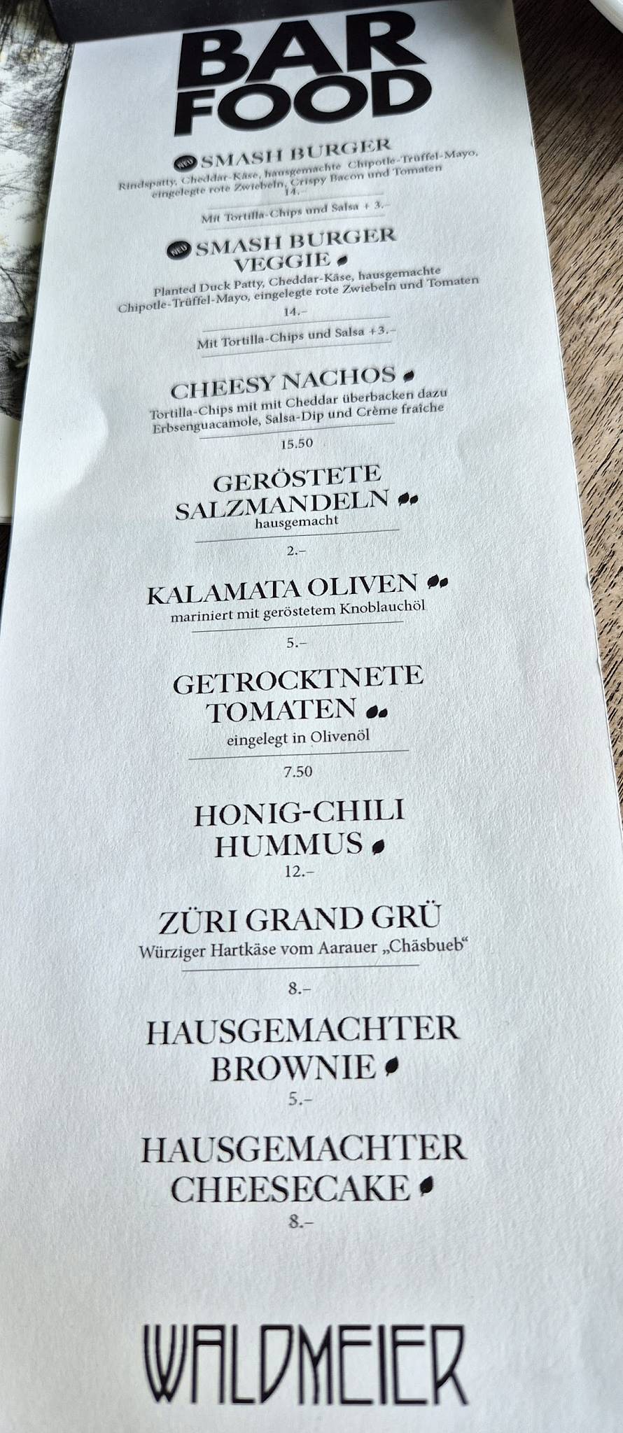 Menu di Waldmeier Bar & Diner 