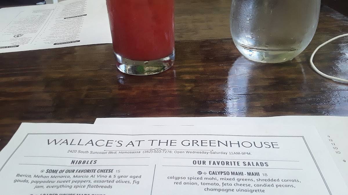 Menu at Wallace's at the Greenhouse restaurant, Homosassa