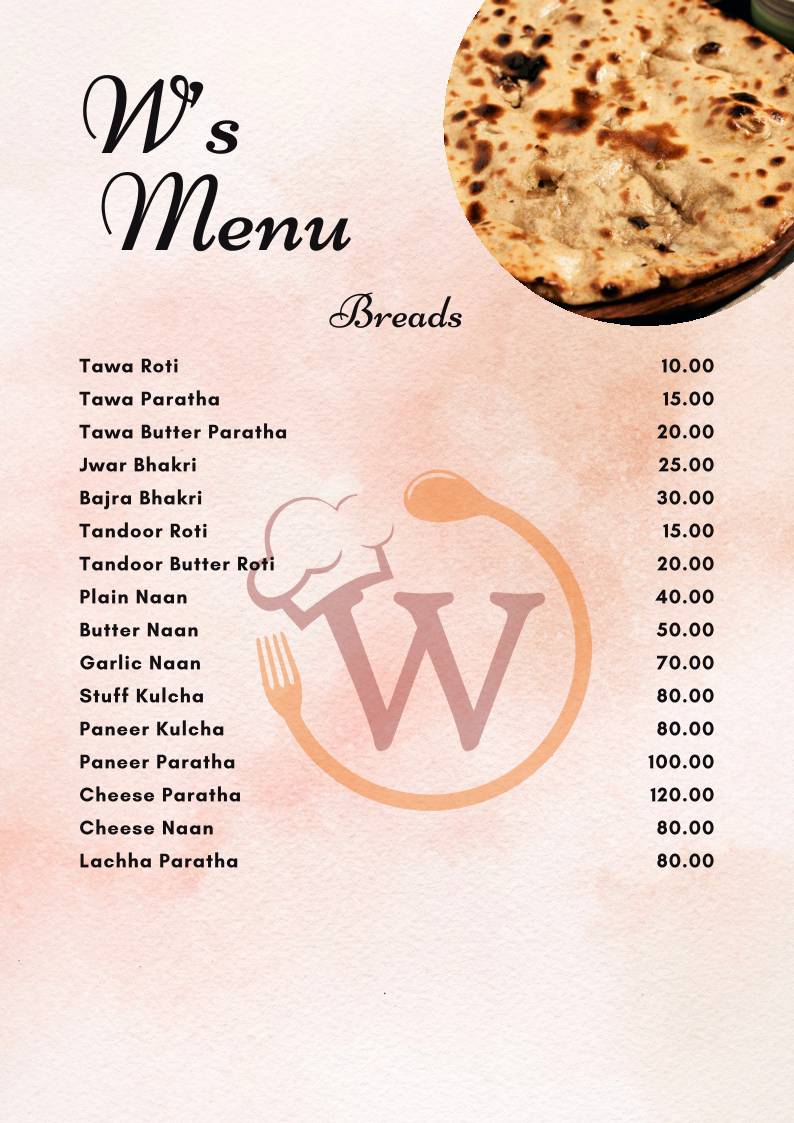 W Restaurant menu