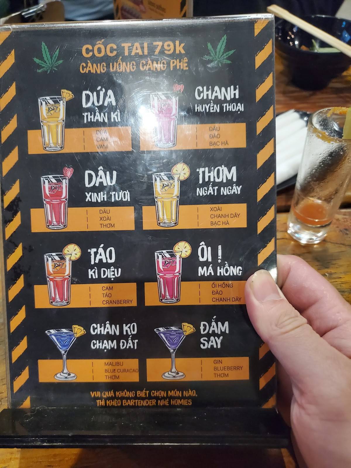 Menu at Warning Zone 173 restaurant, Ho Chi Minh City