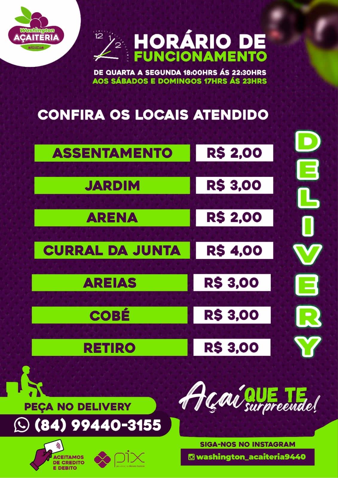 Washington Açaiteria cardápio