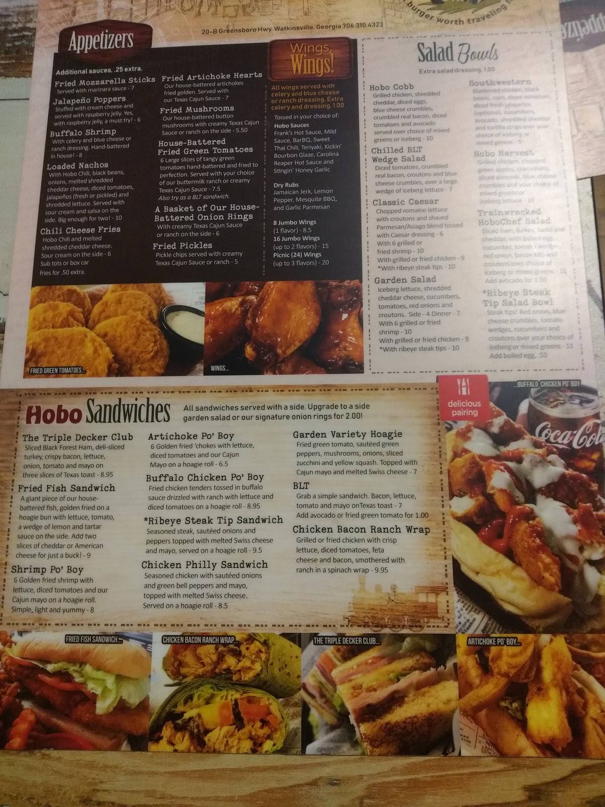 Menu at The Traveling Hobo Cafe, Watkinsville