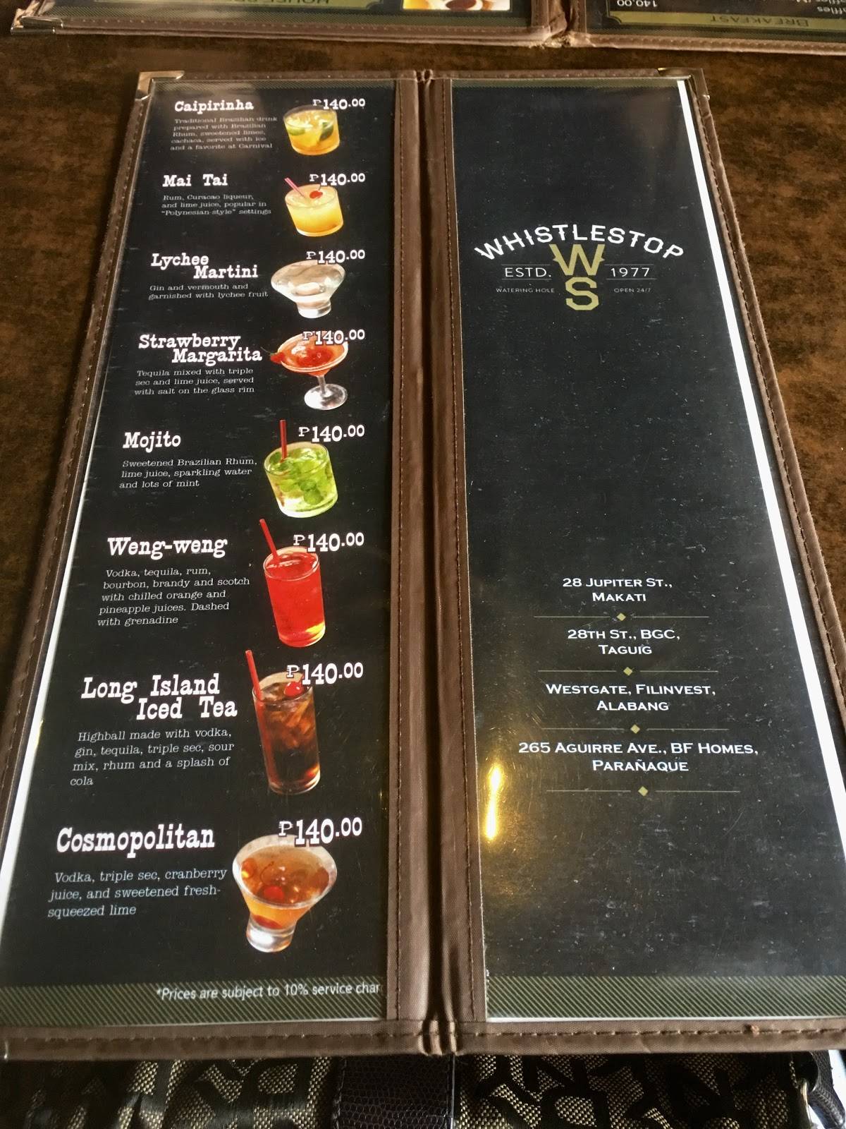 Menu at Whistlestop Jupiter pub & bar, Makati, 28 Jupiter