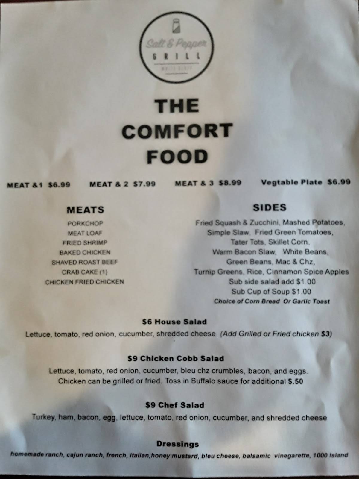 Menu at Salt and Pepper Grill restaurant, White Bluff
