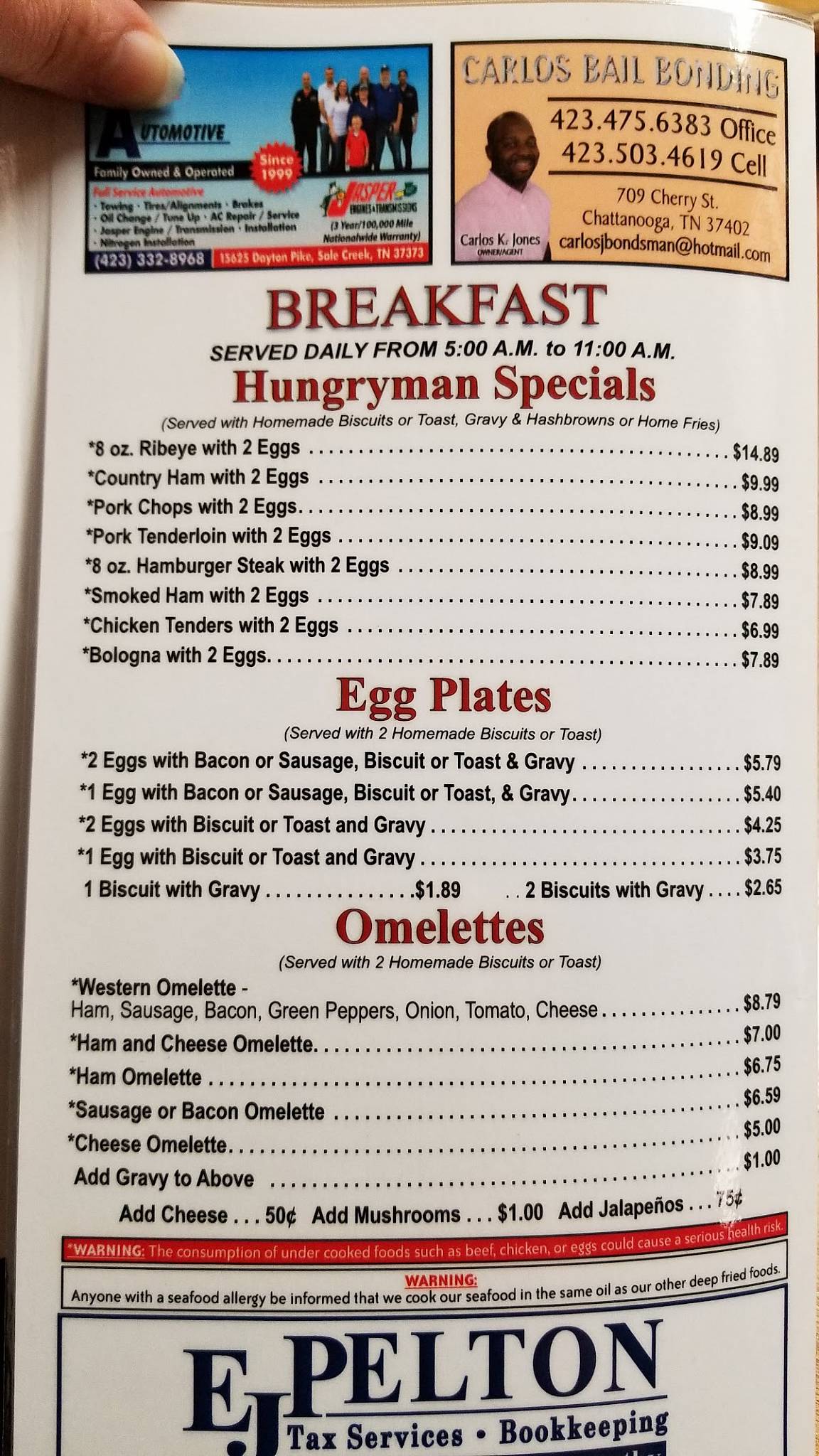 Menu at Wimpie's Country Restaurant, SoddyDaisy