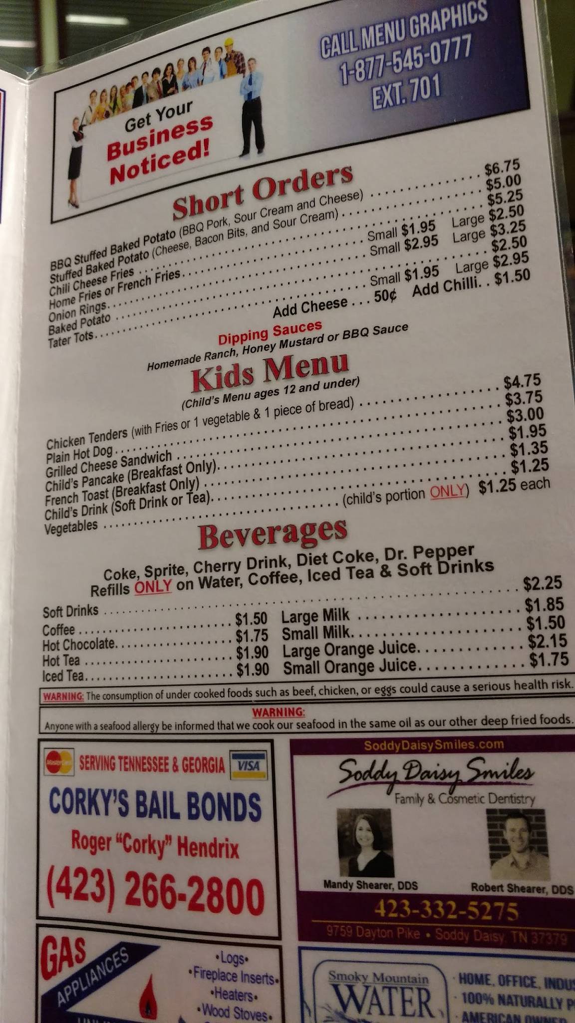 Menu at Wimpie's Country Restaurant, SoddyDaisy