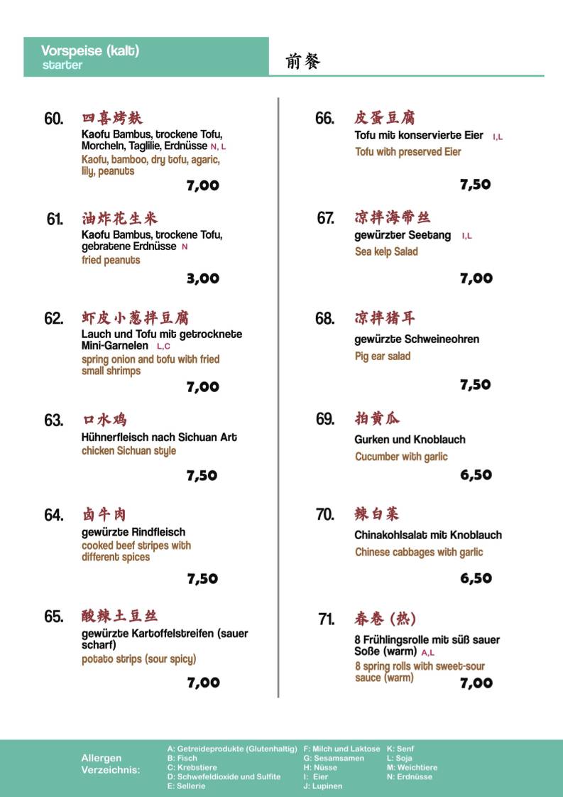 Menu de Wok Show