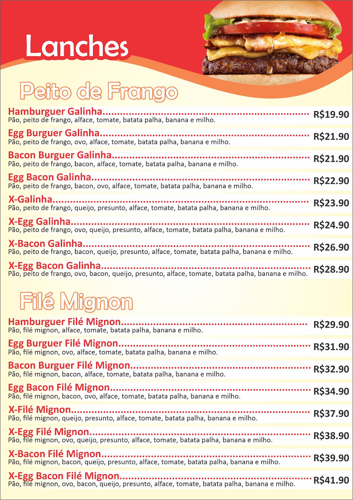 Xuxu Lanches cardápio