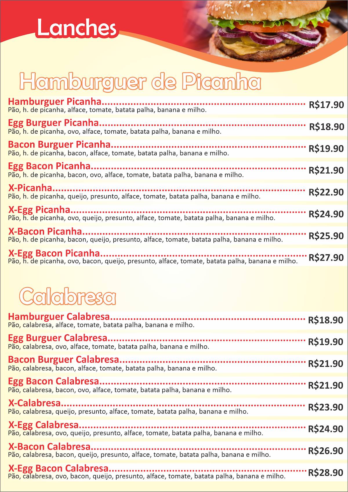 Xuxu Lanches cardápio