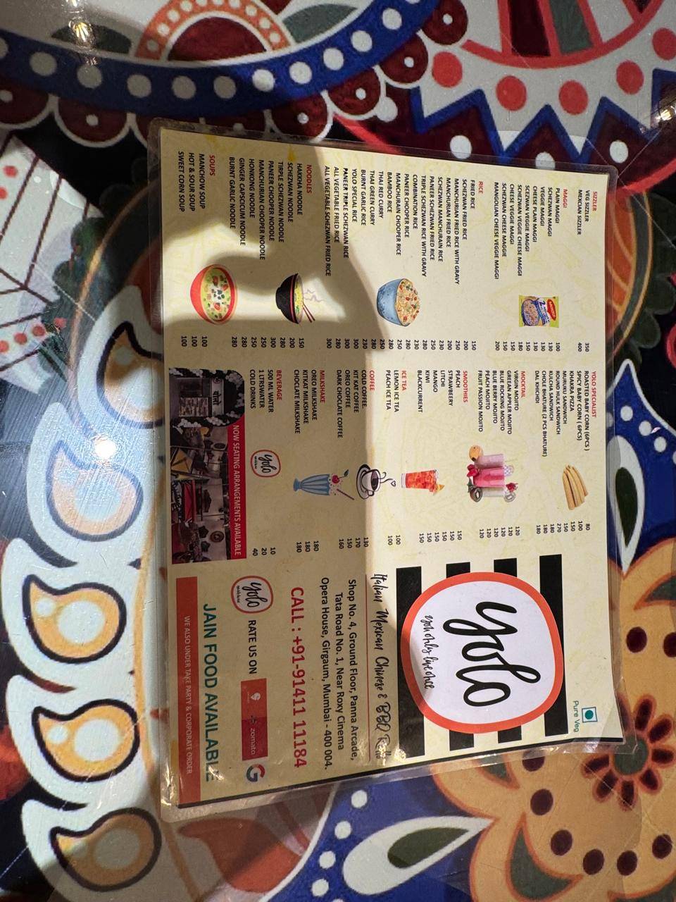 YOLO(You Only Live Once) menu