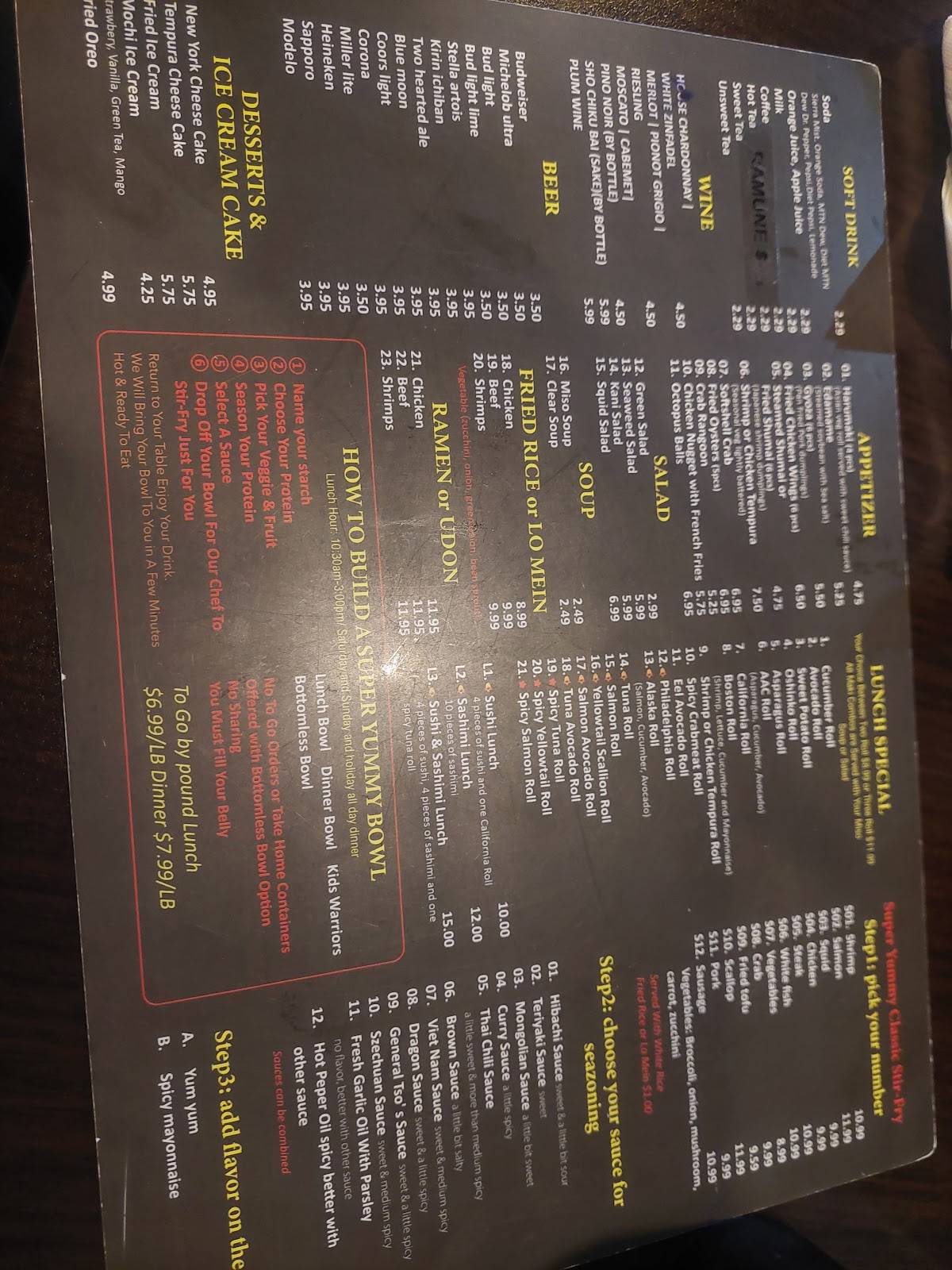Menu at YUMMY BOWL restaurant, Indianapolis, S Emerson Ave 150
