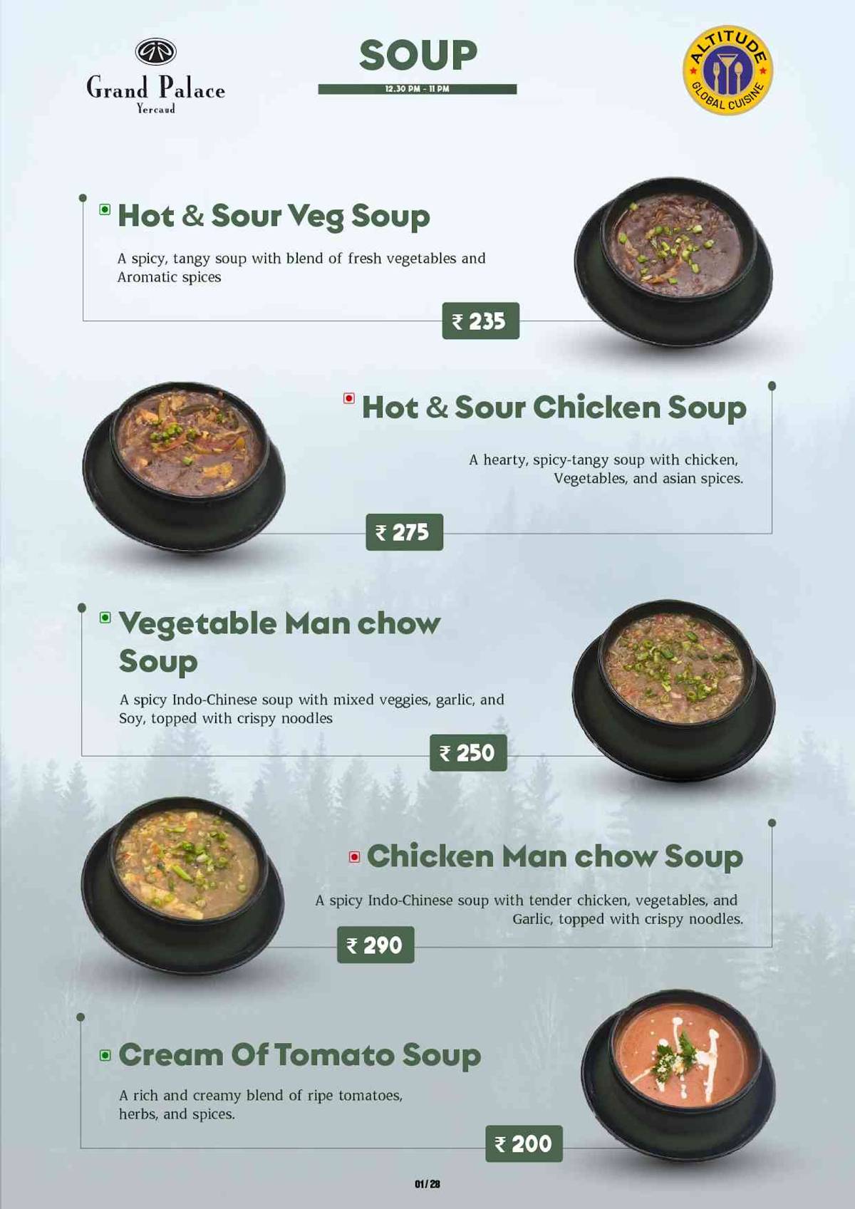 Altitude Global Cuisine Restaurant in Yercaud menu