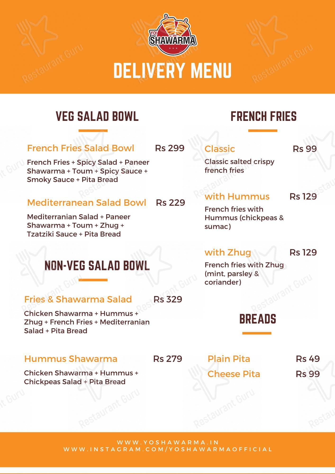 Yo Shawarma menu