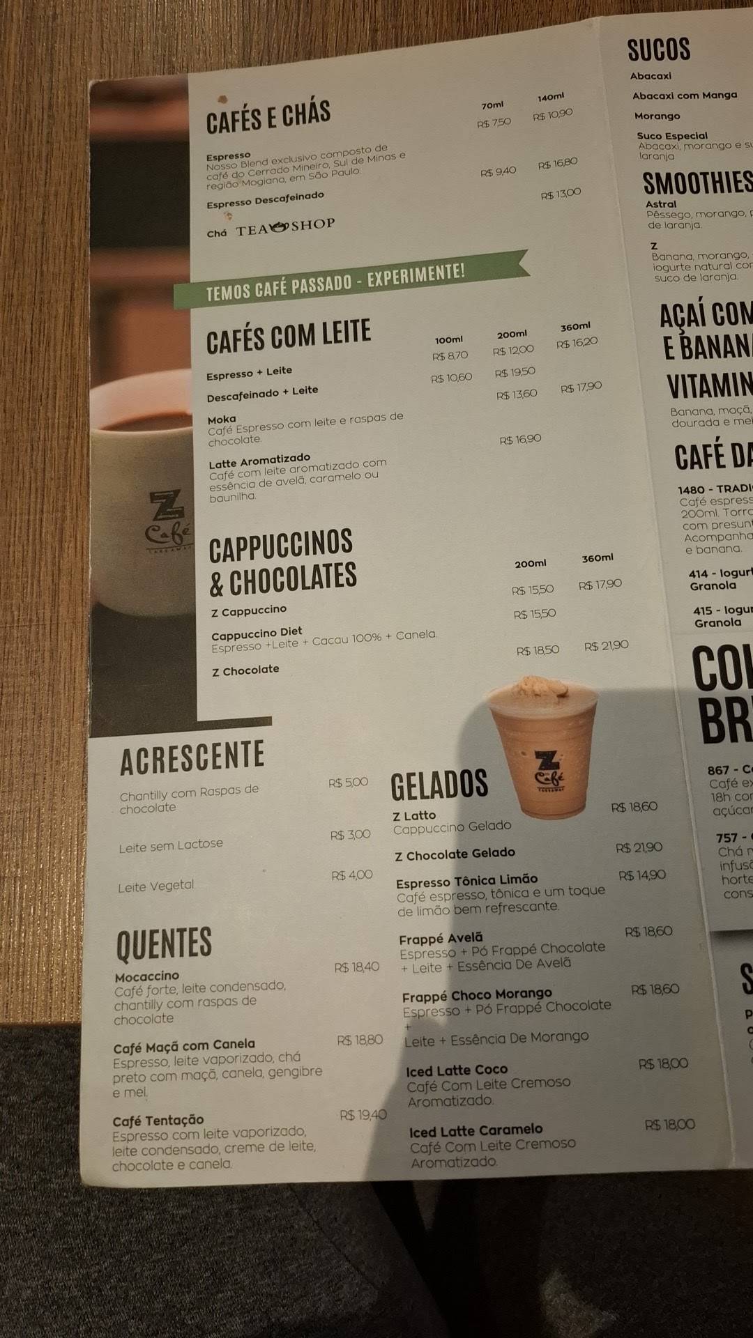 Z Café Padre Chagas cardápio