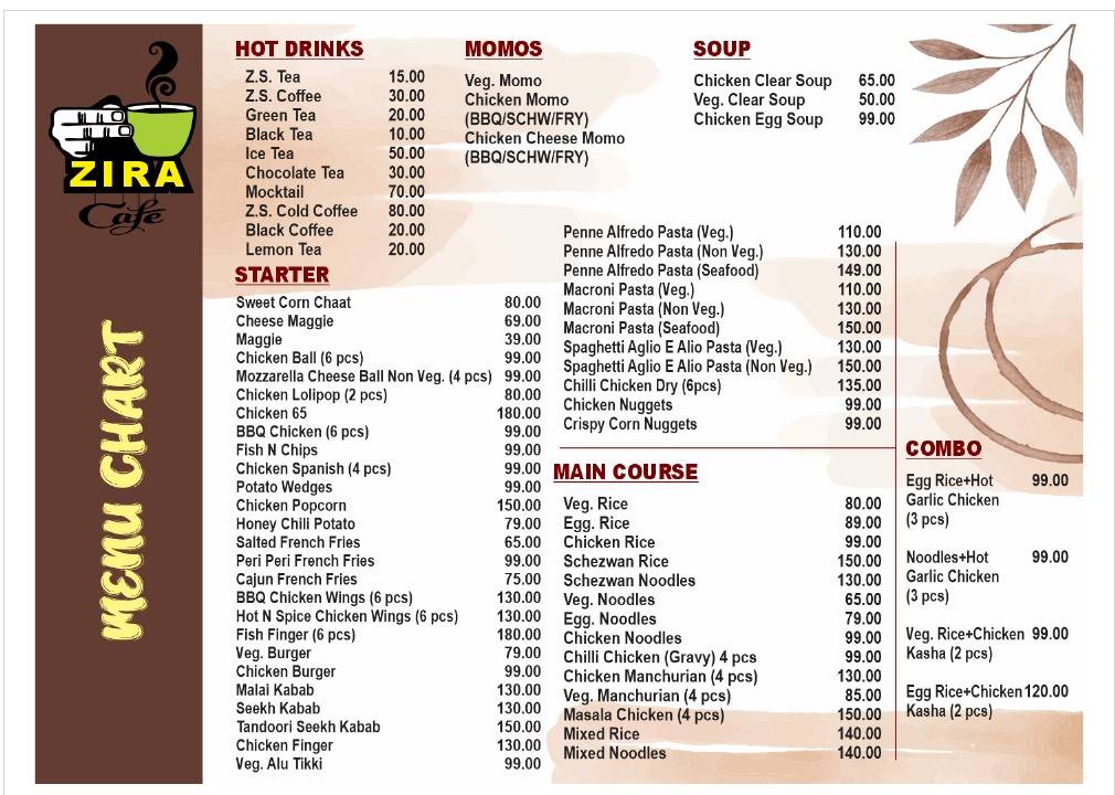 ZIRA Cafe menu