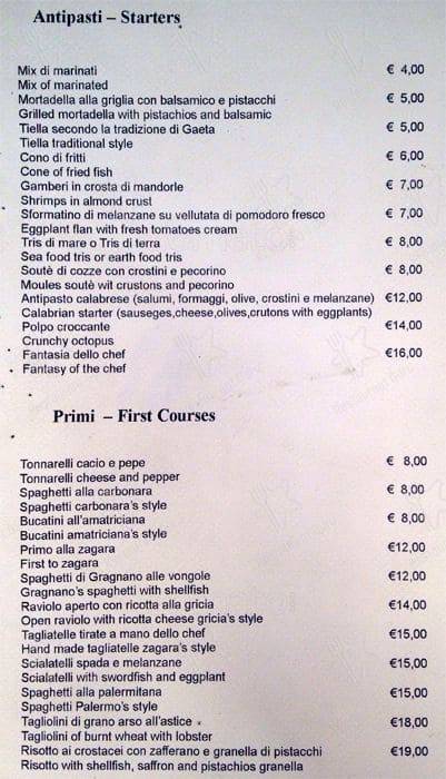 Menu di Zagara 