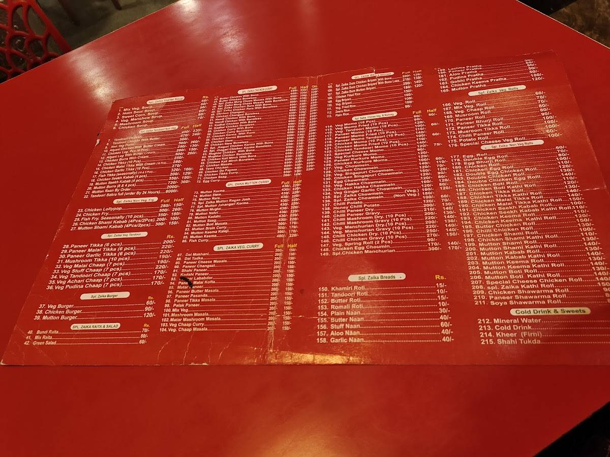 Zaika menu