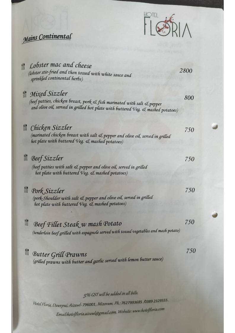 Zamzo Grill & Kitchen Restaurant (Hotel Floria) menu