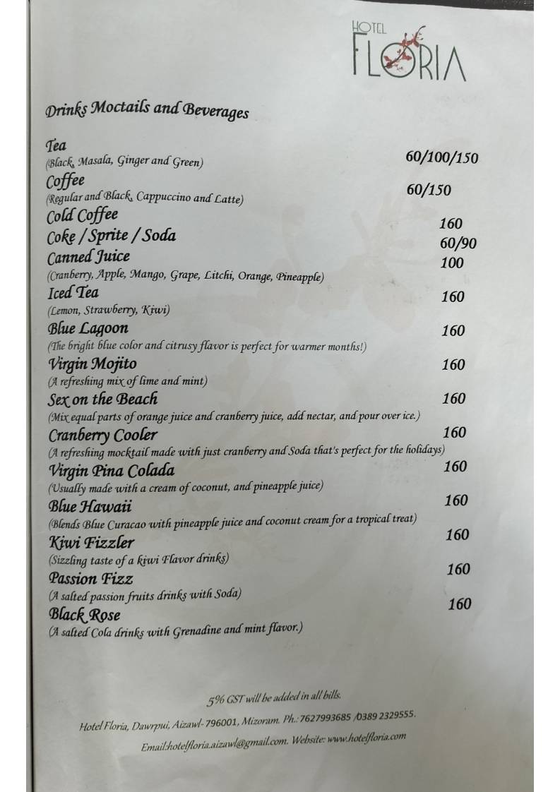Zamzo Grill & Kitchen Restaurant (Hotel Floria) menu