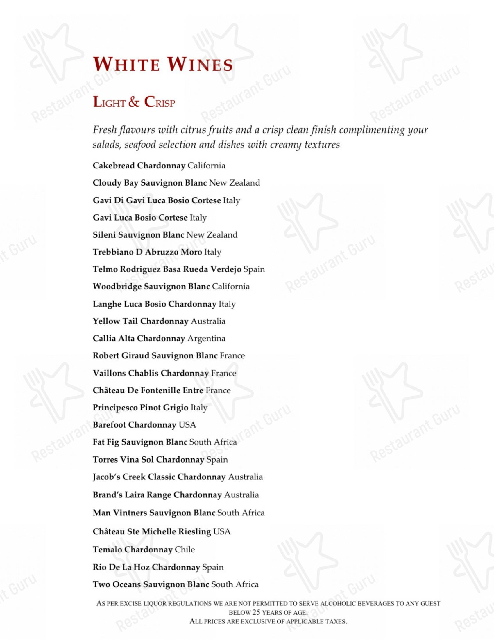 Zanotta - The Leela Ambience Gurugram - Menu bar