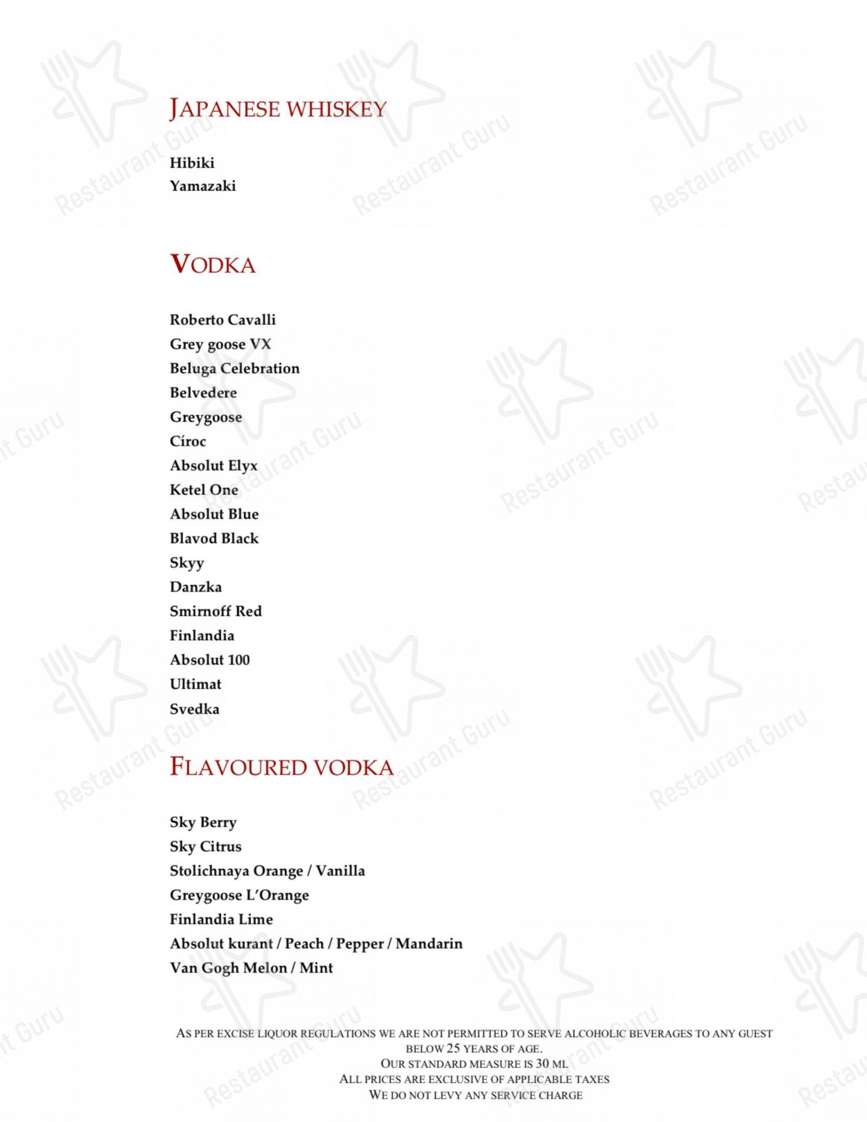 Menu bar for the Zanotta - The Leela Ambience Gurugram restaurant
