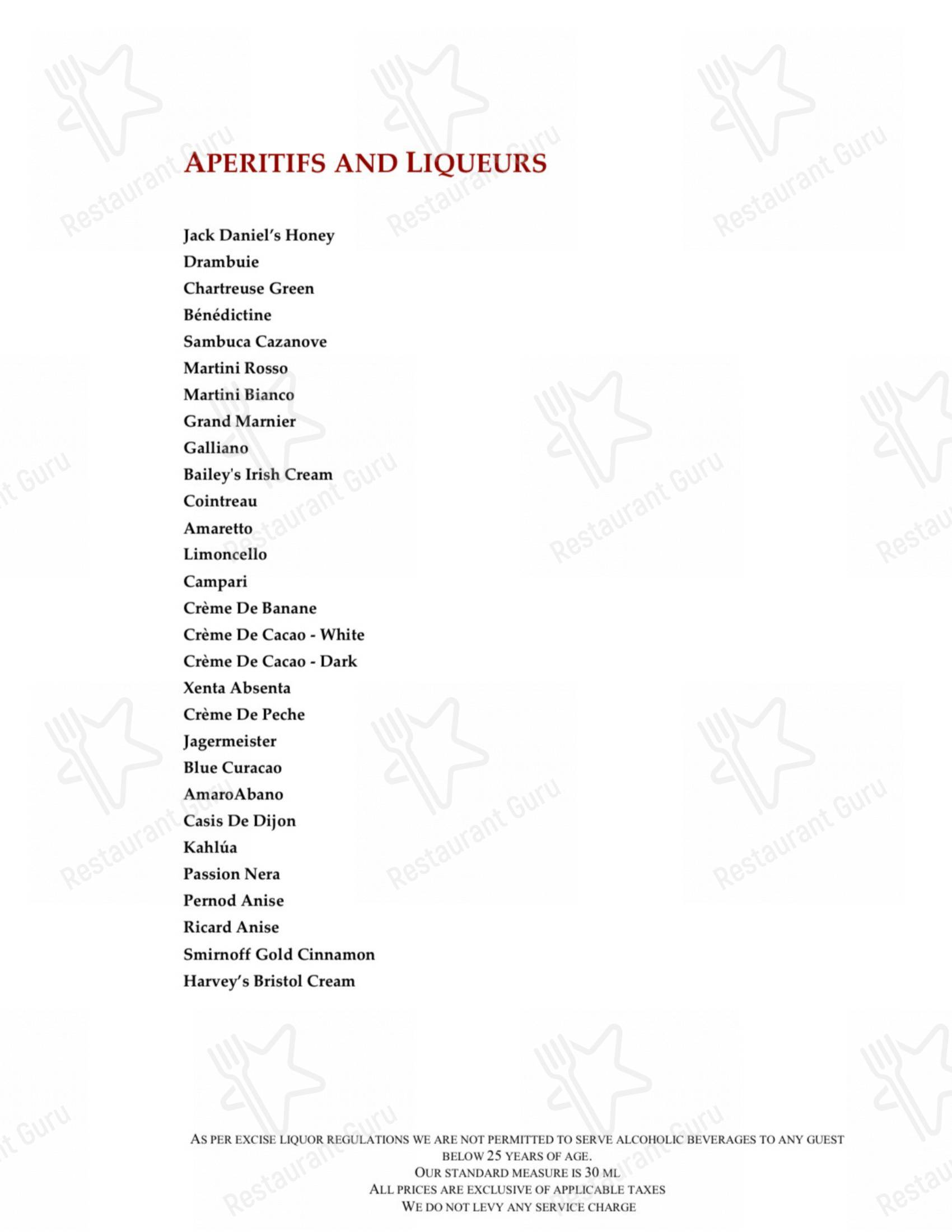 Zanotta - The Leela Ambience Gurugram - Menu bar